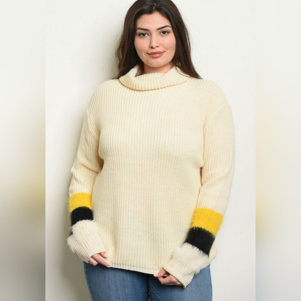 Zenobia Cream‎ Turtleneck Sweater with Yellow and Black Details